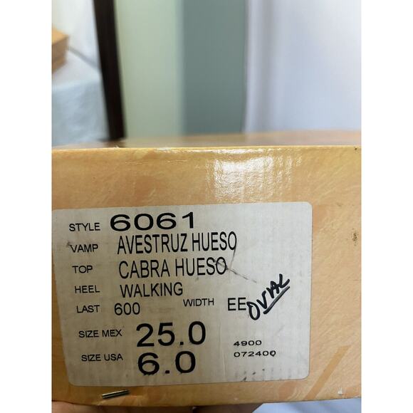 RARE J TOE RODEO COWBOY BOOTS HAND CRAFTED Men’s Sz 6 TAN Leather Ostrich - Picture 6 of 6